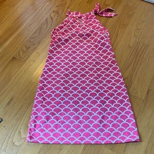 Katherine Way sleeveless bow tie neck Carmel Dress size XS pink/white scallop